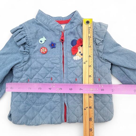 Disney Baby Quilted Denim Bomber Jacket Minnie Mouse Buttons 3D Blue Ruffle 3-6M - Picture 10 of 10